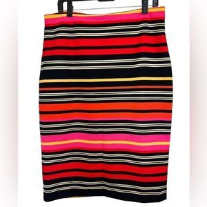 New York & Company Pink/Orange Multi Striped Dopamine Dressing Pencil Skirt